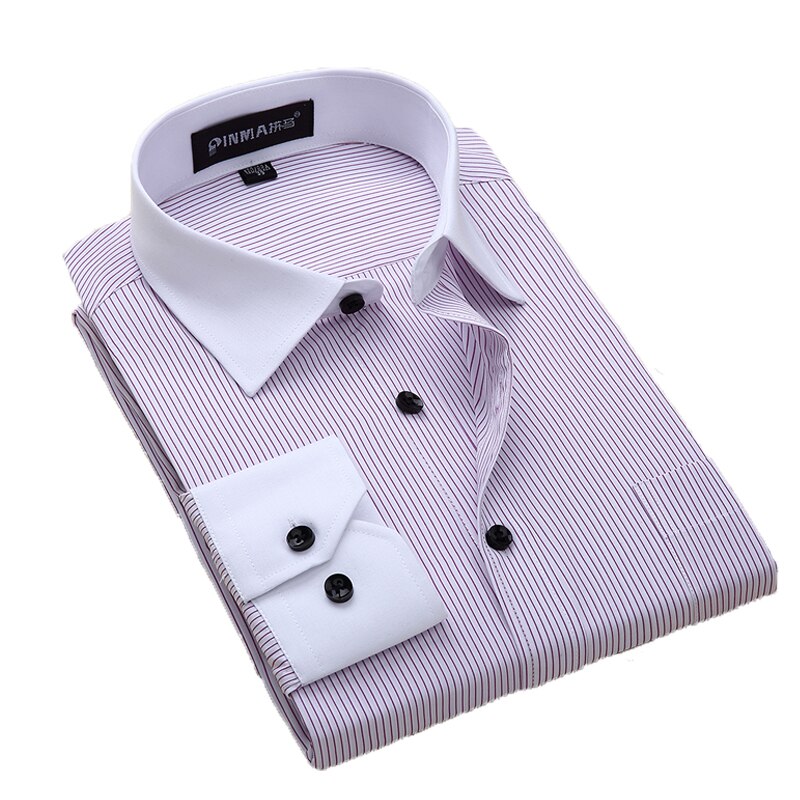 Plus size 8xl slim fit long sleeve striped patchwork white collar non-iron easy care mens dress shirts