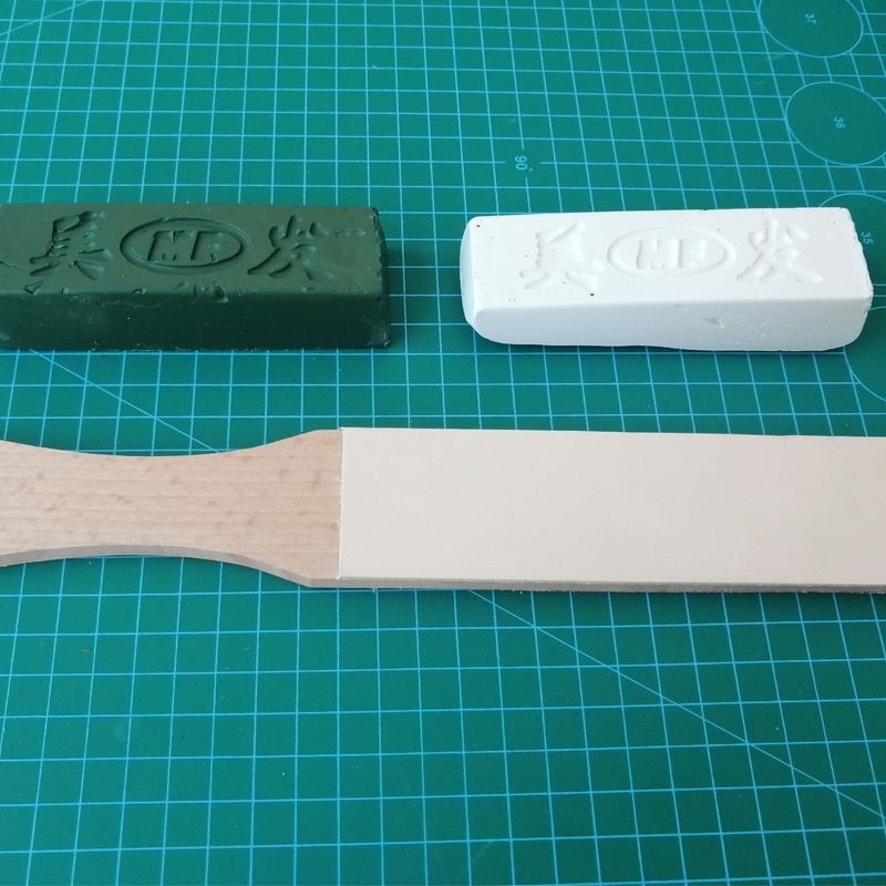 Leather Strop with Compounds Kit, Honing Block Stropping Leather Paddle Strop 4.58 oz Green White Buffing Polishing Compounds