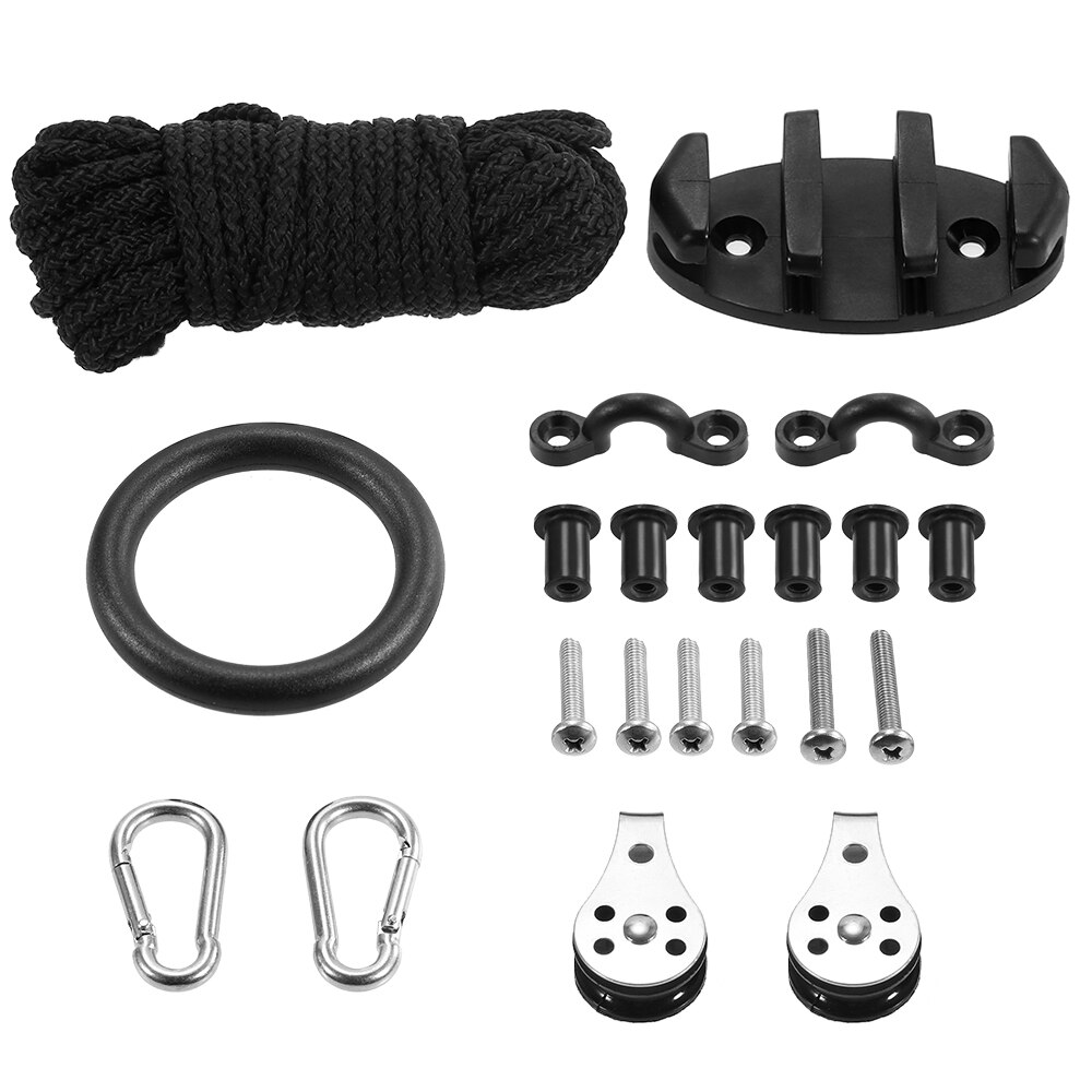 Kayak Anker Trolley Kit - 21 Dele - Vandski Tilbehør - Zig Zag Cleat Rigging Ringe Trisser Pad Øjer Skruer