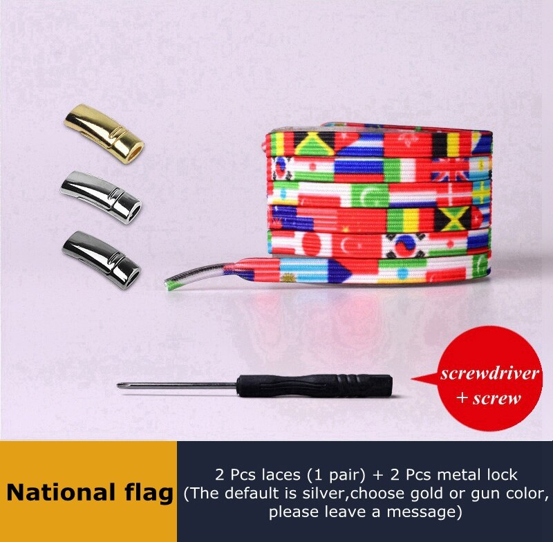 En elastisk uden binde snørebånd sneakers dovne snørebånd børn voksen sikkerhed hurtig flad snørebånd magnetisk metallås udendørs fritid: National flag