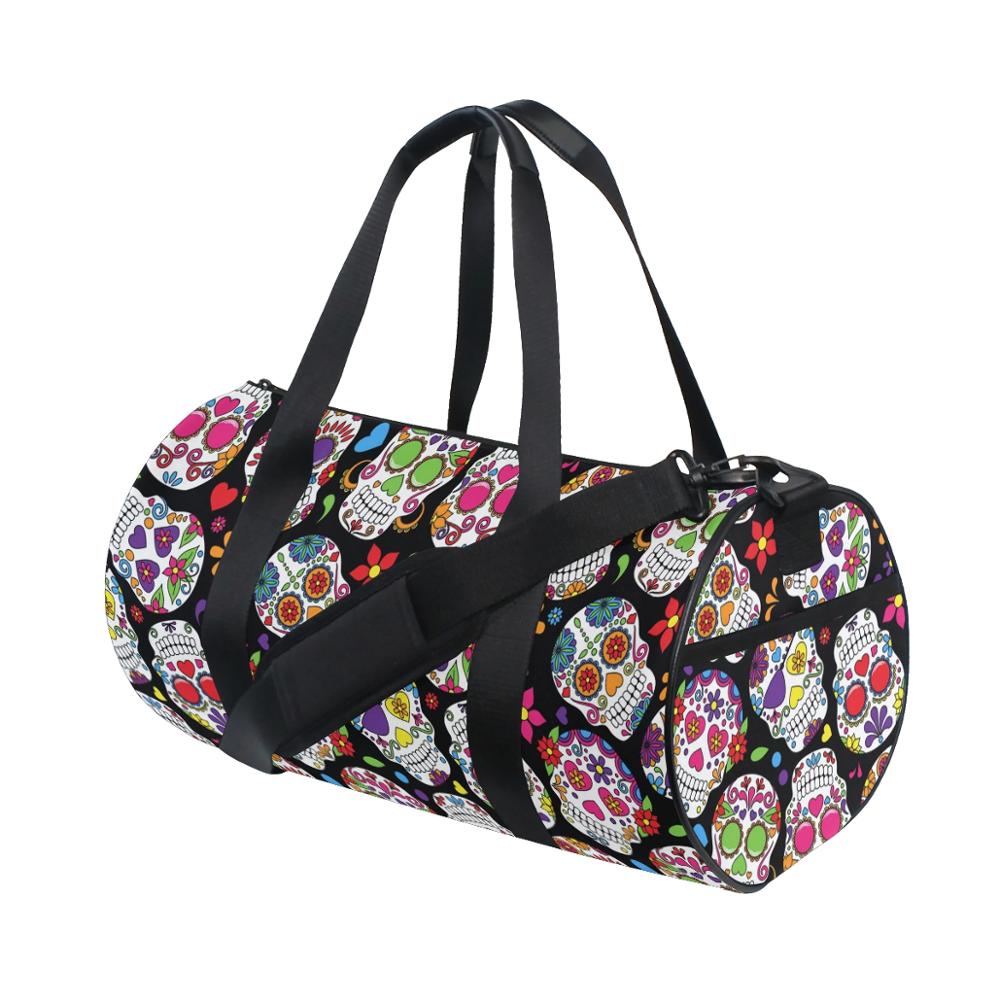 ALAZA Gym Travel Bag Sport Outdoor bags Skull Printing Canvas Women Large Pocket Casual Tote Handbag Shoulder Bag For Men