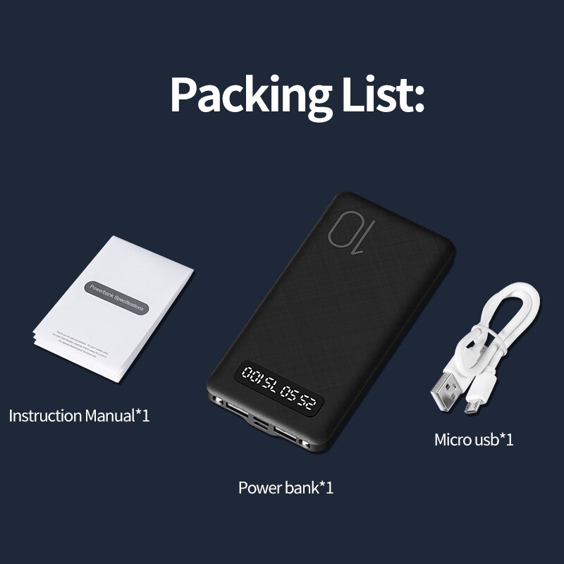 BASIKE-batería externa portátil PT69P para móvil, Powerbank de repuesto con pantalla LED de 10000mAh, para Huawei y Xiaomi