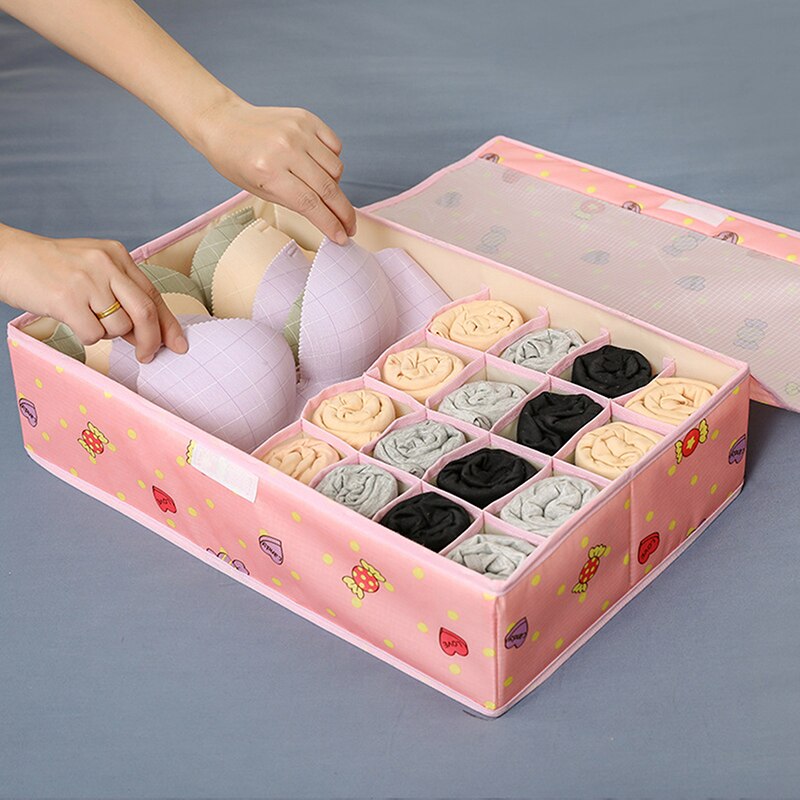 Oxford Doek Ondergoed Opbergdoos Sokken Bras Sjaals Banden Container Met Deksel Lades Divider Dozen Slaapzaal Kledingkast Organizer: Pink-44x29x12.5cm
