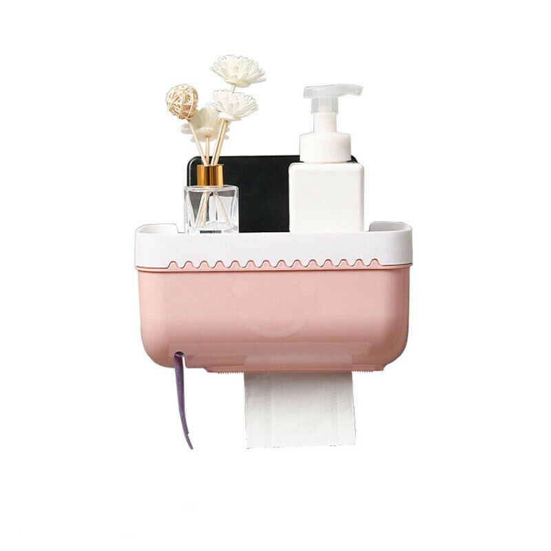 Wall Mounted Toilet Paper Roll Holder Bathroom Tissue Box Dispenser Waterproof Easy Install Rack: Pink