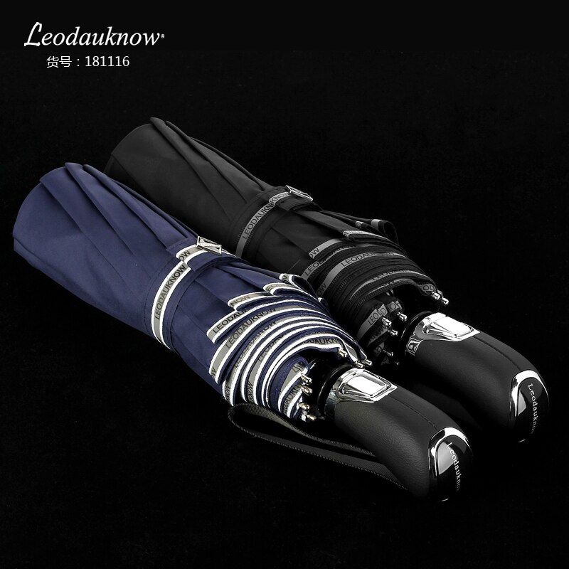 Leodauknow Sterke Wind Paraplu Automatische Winddicht 10 Ribben Reflecterende Dubbele Laag Regen Paraplu Mannen Vrouwen Golf Beveiliging