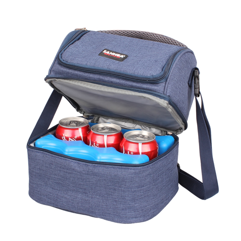 SANNE 7L Double Decker Lunch Bag Thermal Insulated Oxford Polyester Insulated Cooler Bag Work Outdoor Portable Picnic Lunch Box