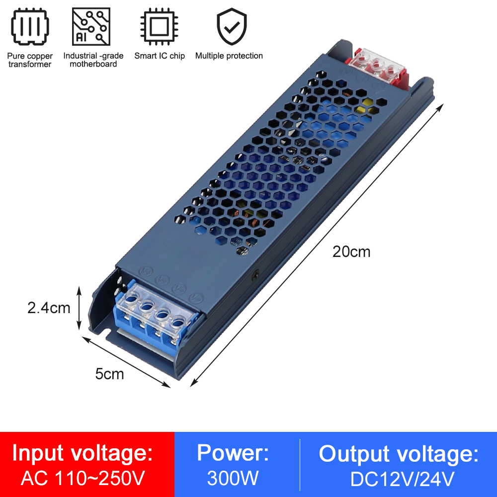 12V 24V LED-Strom versorgung Wechselstrom-Gleichstrom-Transformator 60W 200W 300W 400W W Super-dünn-Wandler für LED-Streifen-Glühbirnen-LED-Treiber: Grau / 24V