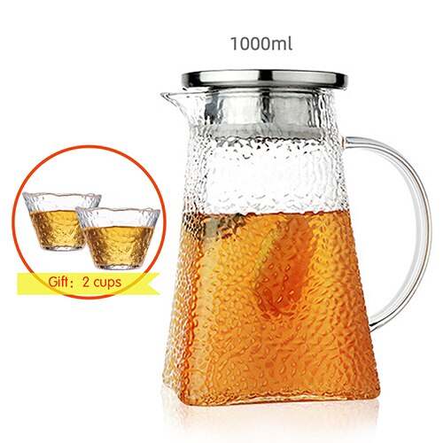 Glaskanna kallvattenflaska hamrad fyrkantig högtemperaturbeständighet uppvärmningsbar 1800ml 1500ml 1200ml 1000ml: 1000ml glas kanna