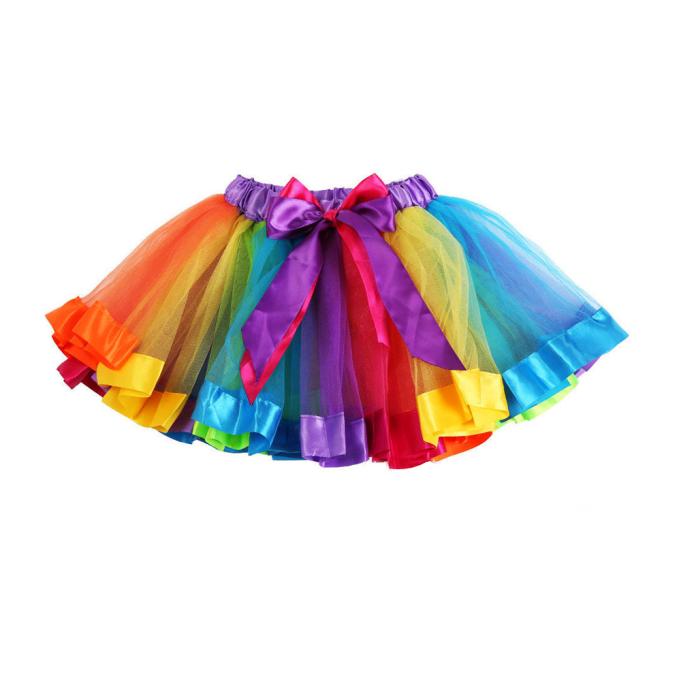 TELOTUNY Tutus Skirt For Baby Girls Seven-Color Rainbow Skirt Mesh Skirt Kids Princess Tutu Mesh Toddler Dance Skirts 2-8y: L