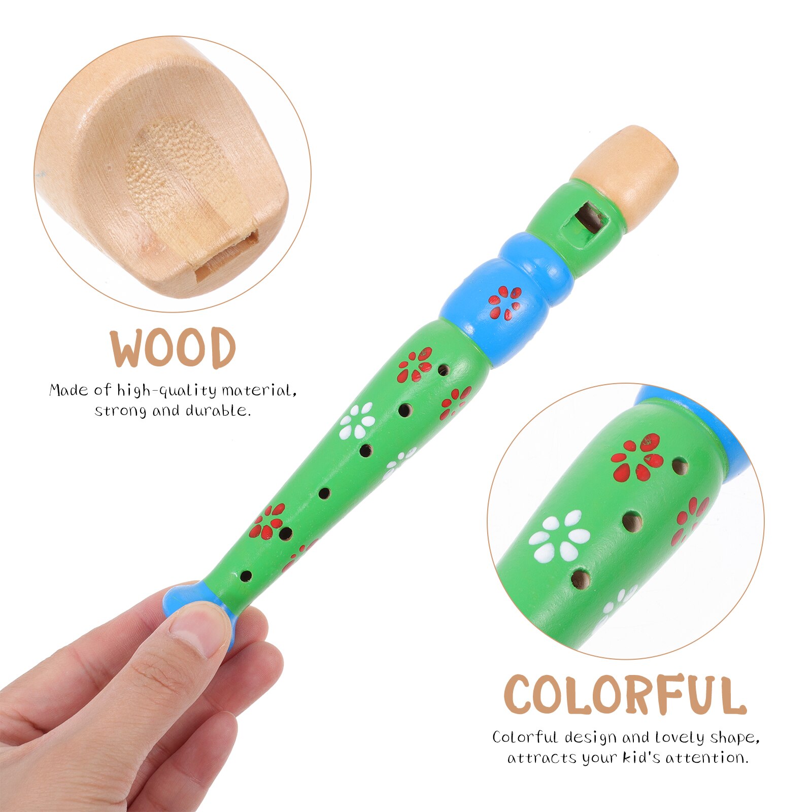 2Pcs Children Flute Toys Wooden Instrument Learning Props Blowing Flute Toys