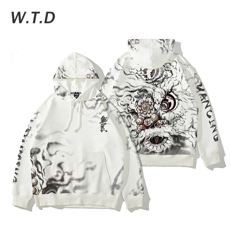 Sudadera para hombre de W.T.D, ropa de calle, estampado de tinta de León, estilo Casual, Sudadera con capucha de lana, sudadera de gran tamaño para hombres