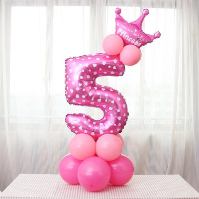 17 Stks/set 32 Inch Regenboog Nummer Folie Ballonnen Crown Digitale Helium Ballon Bruiloft Decoratie Verjaardag Feestartikelen: Solid color Pink 5
