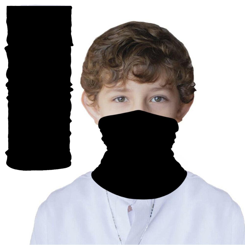 Multi Function Kids Scarf Snood Face Cover Neck Gaiter Bandana for Cycling Hiking Sport Outdoor, Washable and Reusable: black