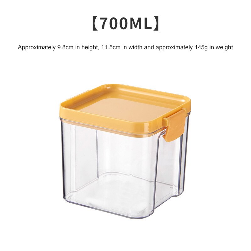 4 Different Capacity Plastic Sealed Cans Kitchen Organizer Storage Box Transparent Food Canister Keep Fresh Clear Container: Yellow 700ml