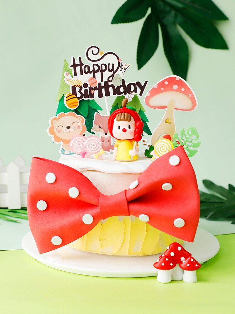 Rød hat slik pige kage topper til fødselsdagsfest indretning bowknot svamp barn baby shower dessert bagning forsyninger kærlighed