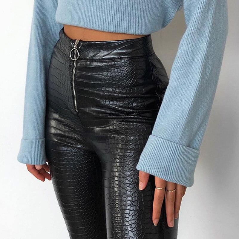 Vinterbyxor läder leggings dam casual pu varma kvinnliga pennbyxor slim fit höst skinnbyxor med hög midja