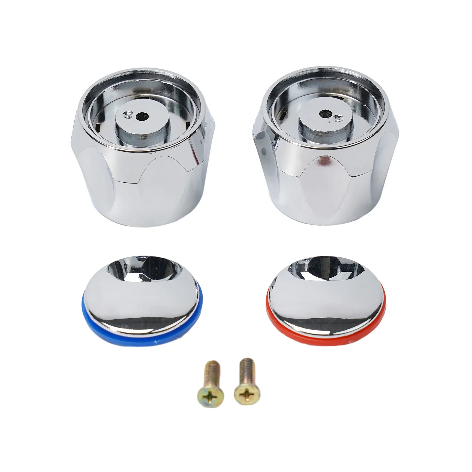 2pcs Faucet Handle Faucet Knob Handle Cold & Tap Top Head Chrome Plated Replacement Set Bathroom Faucet Accessories