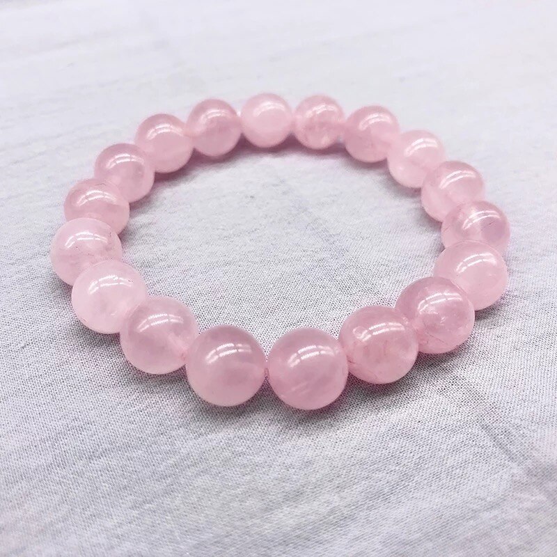 Pulsera elástica de cristal de cuarzo para mujer, brazalete de piedra Natural, rosa, polvo, cordón elástico, ,: 8mm