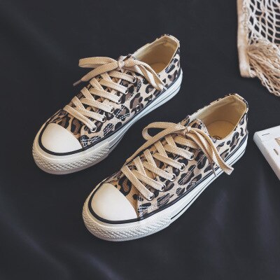 Pigesko leopard tiger sneakers lav top høj gummisko god 35-40 flad hæl snøre klassiske basic casual sko chic: Lav / 39