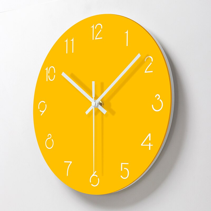 Wall Clock Quartz Wall Clocks Acrylic Yellow Color Living Room Mute Quartz Hanging Clock Wall Clock Modern Home BB50W