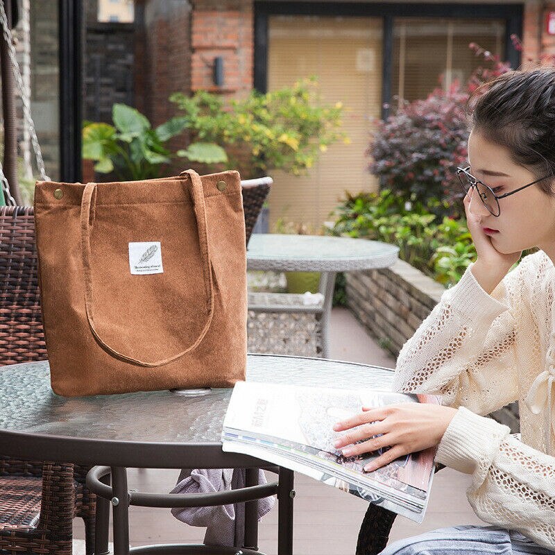 Women Canvas Tote Shopping Bags Large Capacity Handbag Corduroy Casual Ladies Shoulder Hasp Shopping Bag