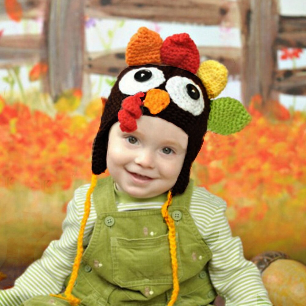 Pigtail kasket håndlavet varm fotografering rekvisitter sød baby spædbarn med fletninger kalkun strikket børn hue thanksgiving hat