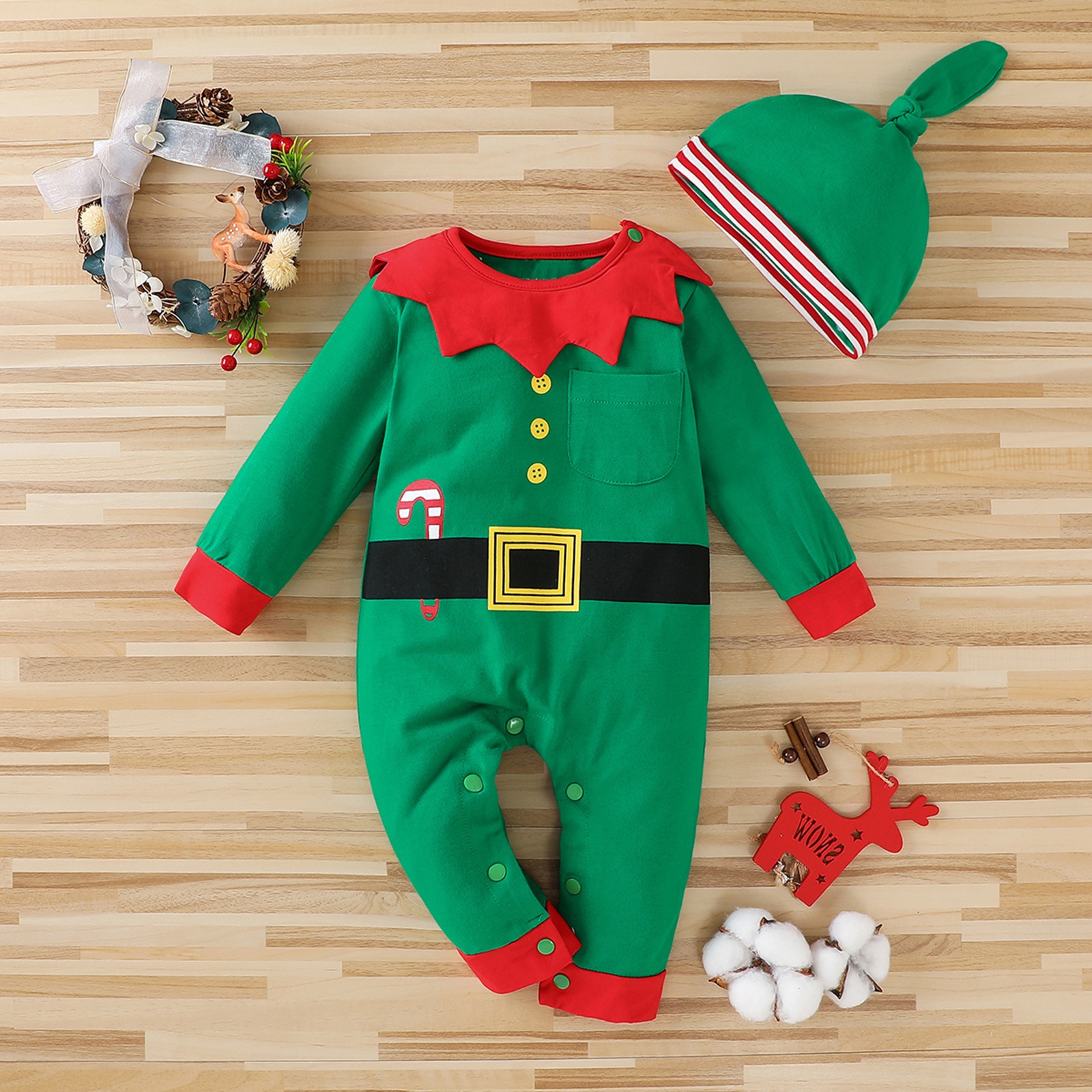 Baby Christmas Costume Infant Baby Girls Boys Santa Claus Clothes Christmas Hat+romper Jumpsuit Clothes Outfit 0-18m: 3M