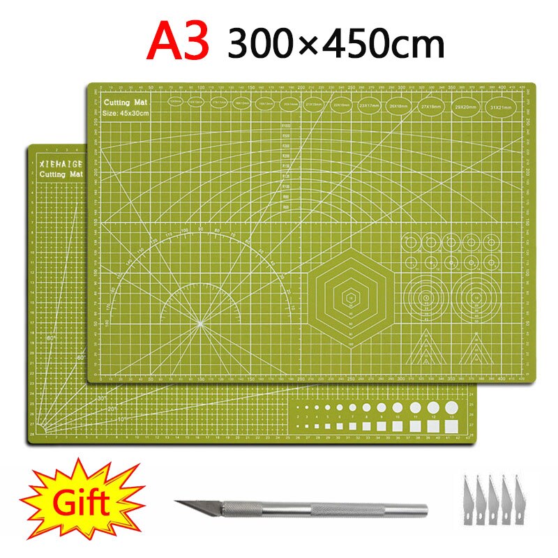 Tapete de corte autocurativo de Pvc, tabla de corte, cortador de papel, cuchillo, herramientas artesanales, suministros de oficina, multifunción, A2, A3: A3 Matcha