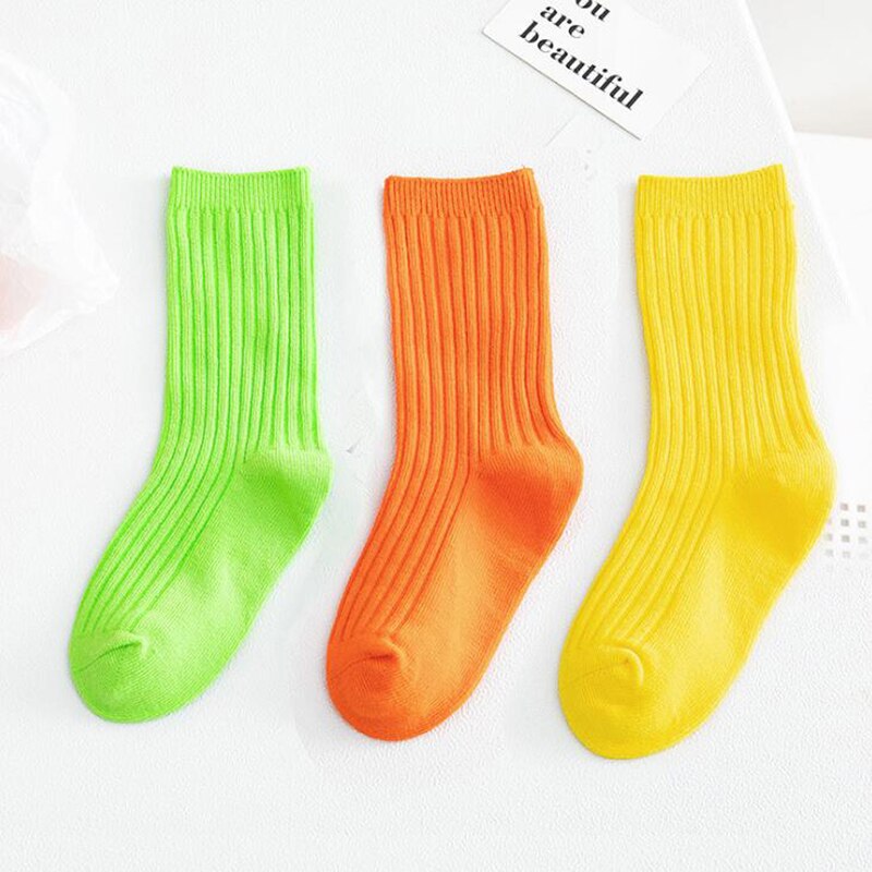 3 Pairs Herfst Winter Kinderen Sokken Jongens Meisjes Zachte Dubbele Naald Katoen Tube Sokken Kids Solid Candy Kleur Sport Sokken