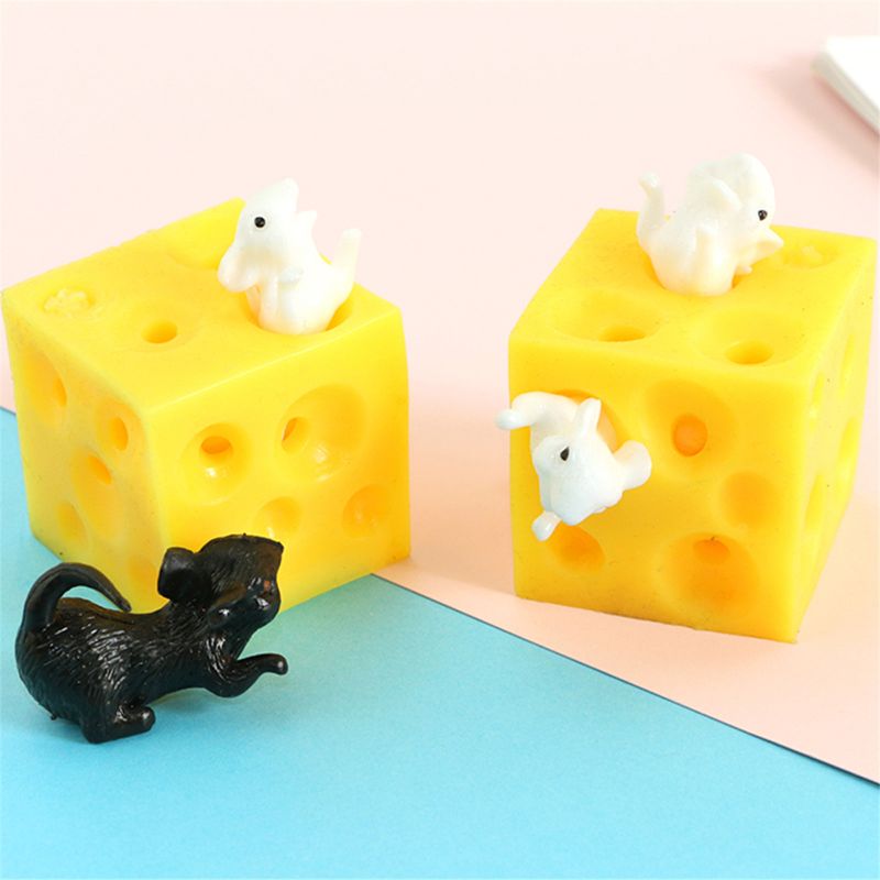 Mouse and Cheese Toy Sloth Hide and Seek Stress Relief Toy 2 Squish Figures And Cheese Block Stress Busting Fidget Toys