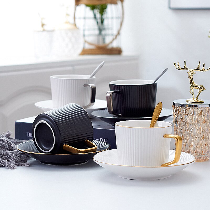 Taza de café de pareja creativa de , taza con asa dorada, Taza de cerámica a rayas, plato, Taza de cerámica, taza de té, de Viaje Taza, café