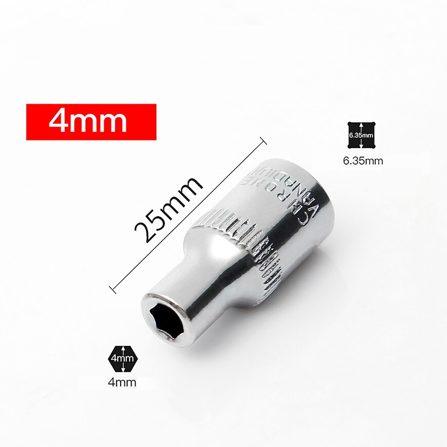 Socket 1/4 in Drive Metric Hex Square 6Points 4-14mm Individual Hex Polished CRV: BS09-4mm-2.5cm