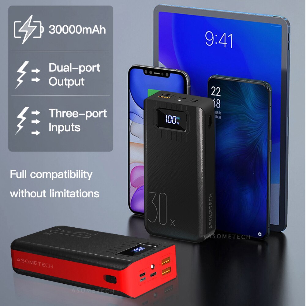 Power Bank 30000mAh 18W QC3.0 PD Two-way Fast Charging LED Display Portable External Battery Qucik Charger For Smartphone Tablet