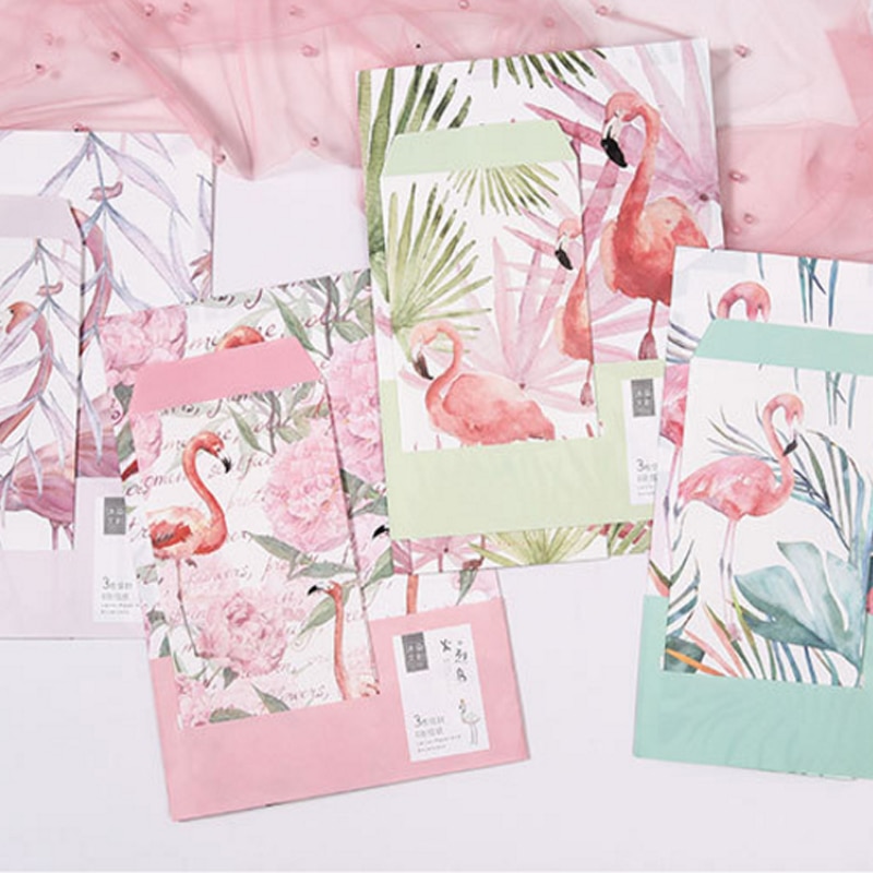 1 Pak/partij Leuke Flamingo Bloem Planten Envelop Set Voor School Kantoorbenodigdheden 3 Enveloppen + 6 Sheets Brief Papier