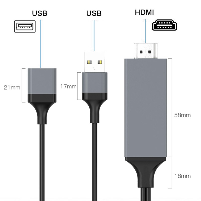 Usb naar hdtv-adapter/converterkabel, kabel voor het aansluiten van je telefoon op je telefoon en tv (compatibel met ios en android).