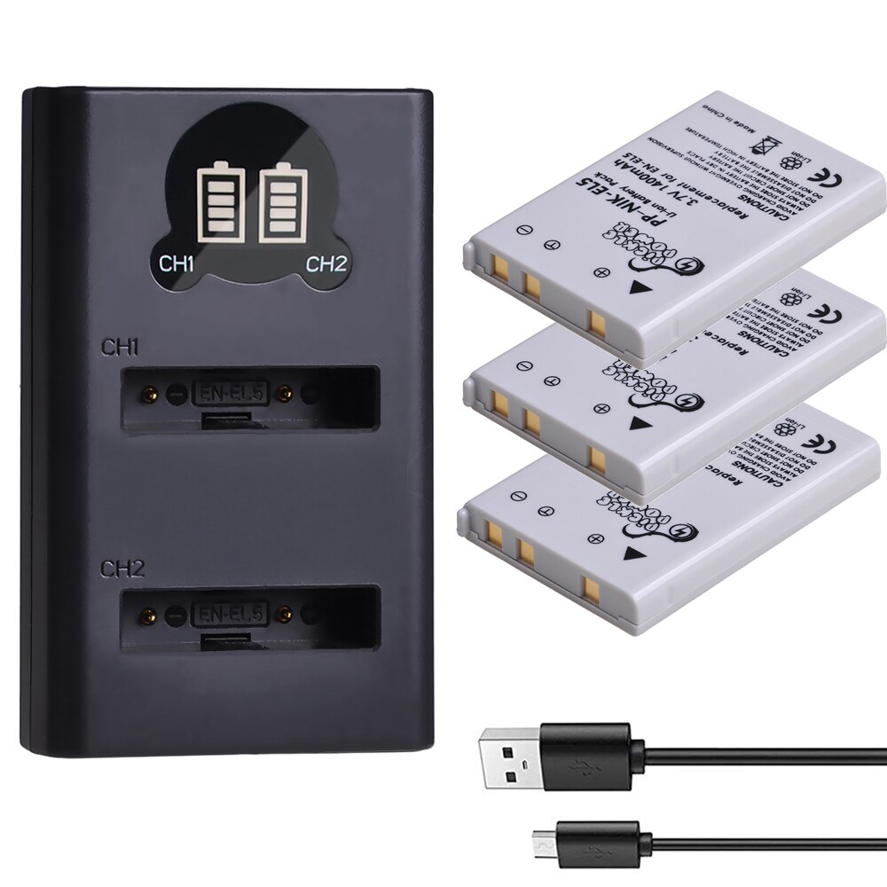 4 Pcs EN-EL5 ENEL5 Battery & LED Dual USB Charger for Nikon Coolpix P530 P520 P510 P100 P500 P5000 P5100 P6000 3700 4200 Camera.: Charger and 3Battery