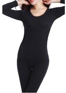 2022 Autumn Modal Home Sleepwear Girdle Body-fitting Seamless Bodywear Thermal Underwear Women&#39;s Suit: black