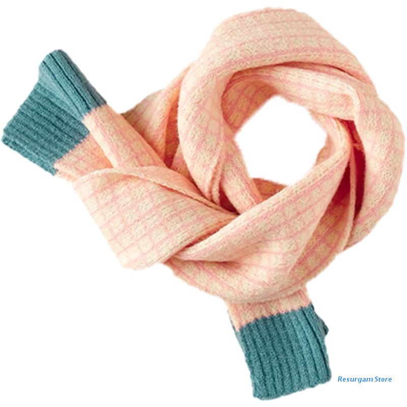 Versão pequena treliça contraste crianças lenço de lã outono inverno bebê neckerchief e5bd: Pink