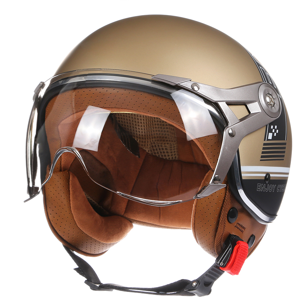 Vintage BLD Motorcycle Helmet Jet with Visor Motorbike Riding 3/4 Open Half Helmet Retro Scooter Capacete Moto: army green / XL