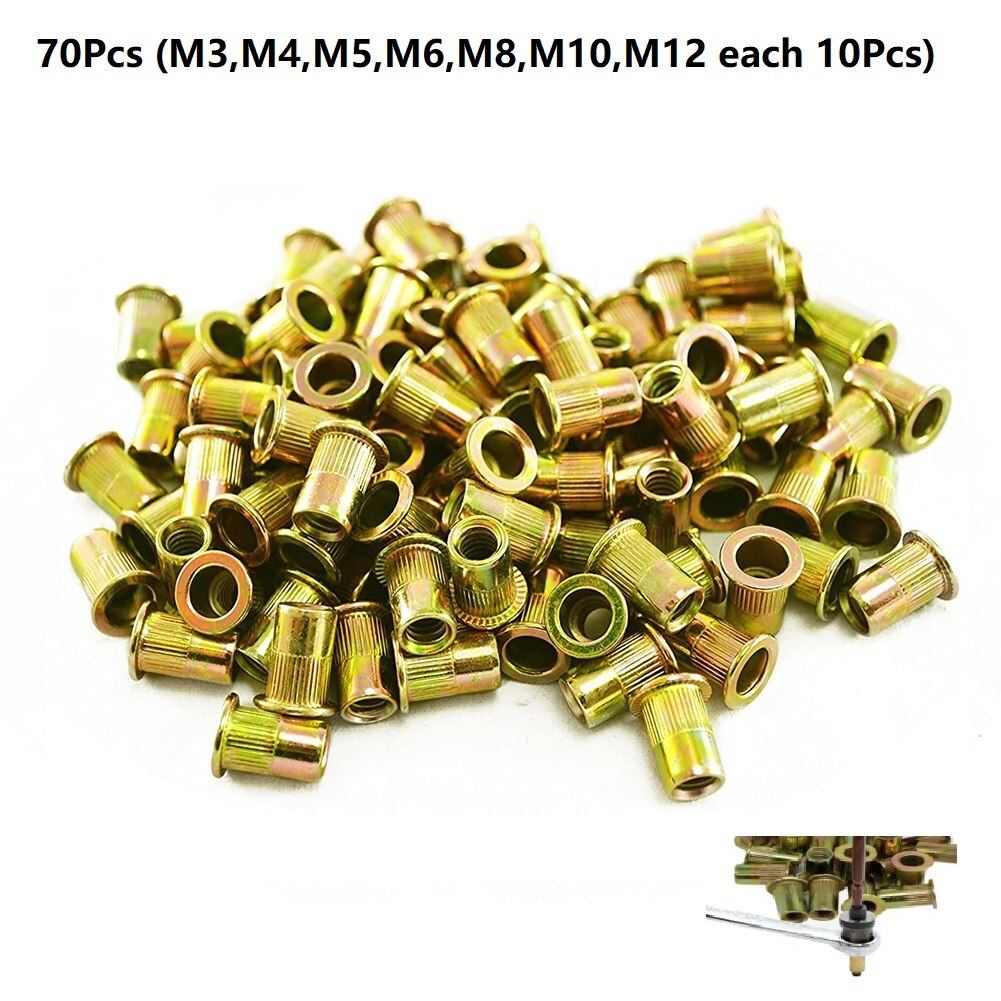 70pcs Nuts Kit Auto Riveting Tool Nut / Riveter Blind Hand Heavy M3 M4 M5 M6 M8 M10 Automatic Rivet Tool Wrench
