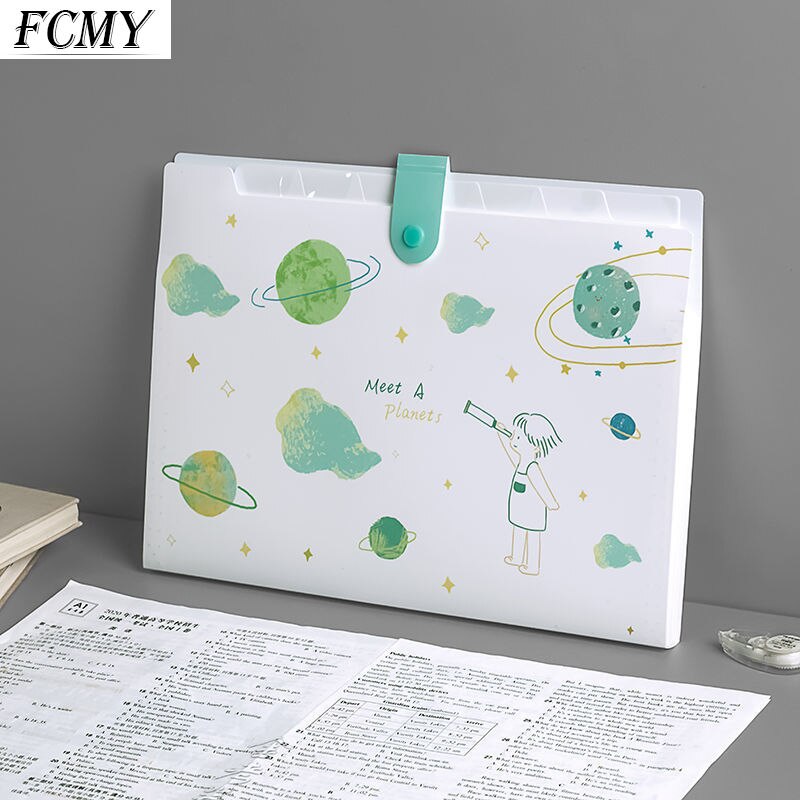 Cute Planet Plastic Portable File Folder Extension Receipt File Sorting Organizer Office Storage Bag Folders Filing Products
