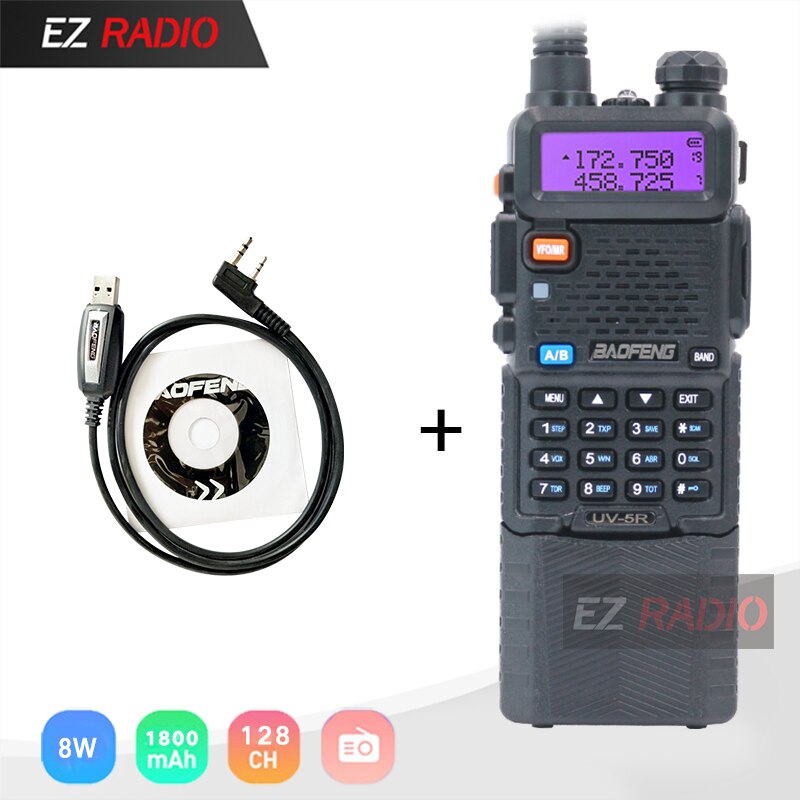 Upgrade 8W Baofeng UV-5R 3800mAh Walkie Talkie 10 KM Tri Power Dual Band Boafeng UV 5R Ham Radio UHF VHF UV5R UV-82 UV 9R Plus: add Programming