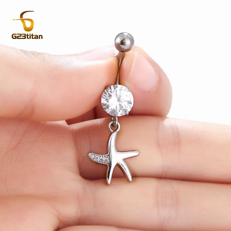 Colgante de estrella de mar de titanio de 14G para mujer, anillo para ombligo, tentáculos de circón AAA, Piercing para el ombligo, joyería para Bikini de playa
