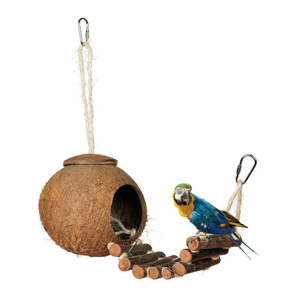 Hanging Bird House Cage Toy for Pet Bird, Natural Coconut Fiber for Bird Nest Breeding Bird Nesting Box