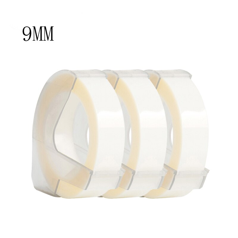 Yance 3Pcs Wit 9Mm 6Mm 12Mm 3D Embossing Tape Voor Dymo Embossing Label Maker Pvc Label dymo Tape Voor Motex E101: 9MM white