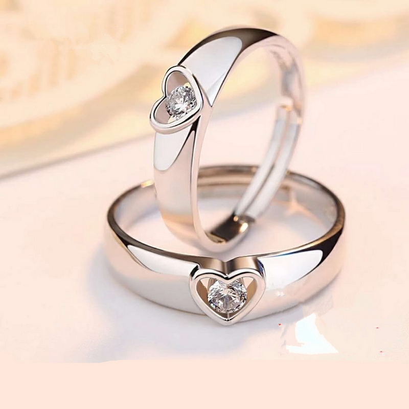 2 pièces/ensembles géométrique amour coeur Zircon anneaux appariés anneaux pour Couple promesse correspondant bague de mariage ensemble Senior concepteur bijoux