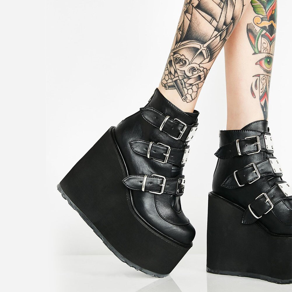 Zapatos de plataforma estilo gótico para mujer, botines de estilo Punk Street Cosplay, color negro, talla grande 42,