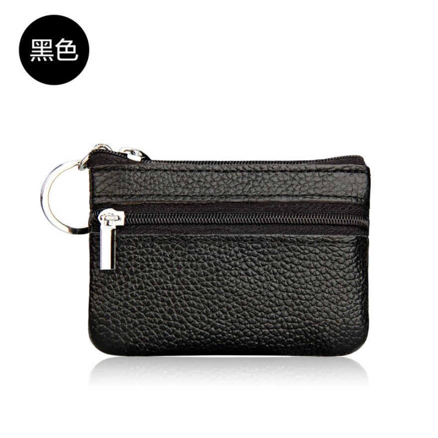 Brand Women Vintage Faux Leather Coin Purse Lady Short Small Coin Purse Soft Wallet Clutch Two Zipper Bag: Black