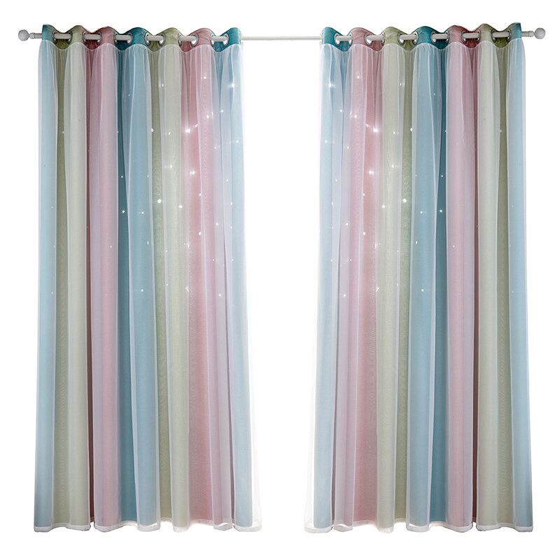 Double Layer Blackout Curtains Star Cutout For Living Room Home Decor White Sheer Window Curtain Panels For Babys Bedroom: Pink