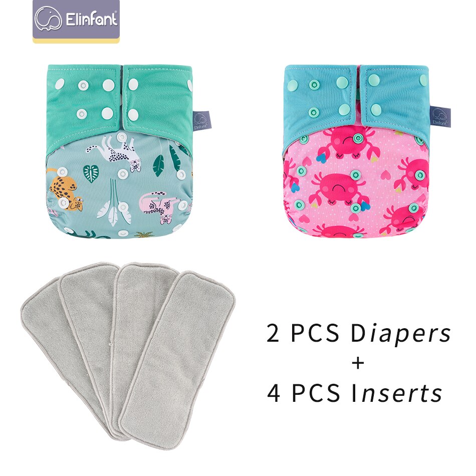 Elinfant 2 Couches Avec 4 Inserts Lavable Réutilisable Daim Tissu Intérieur Avec Une Poche Fit 3-15kg Bébé Couche-Culotte: EF268EF444